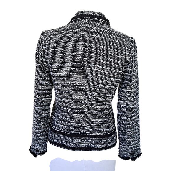 TALBOTS Black White Fringe-Trim Tweed Jacket Blazer Size 4P - Picture 5 of 12